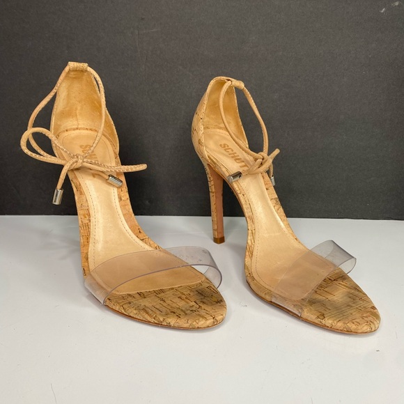 SCHUTZ Shoes - Schutz Womens Josseana Nude Beige Clear Strap Ankle Tie Heels Sandals Size 7.5 B